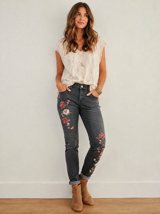 DRIFTWOOD Denim - NWT Driftwood Jackie Floral Embroidered Skinny Jeans Size 31